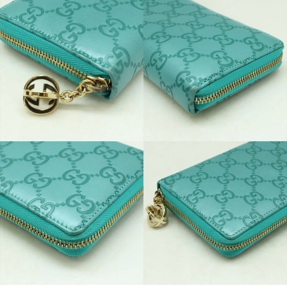 Gucci Guccissima Zip Around Long Wallet and Box Turquoise Blue Leather Authentic - Picture 3 of 8